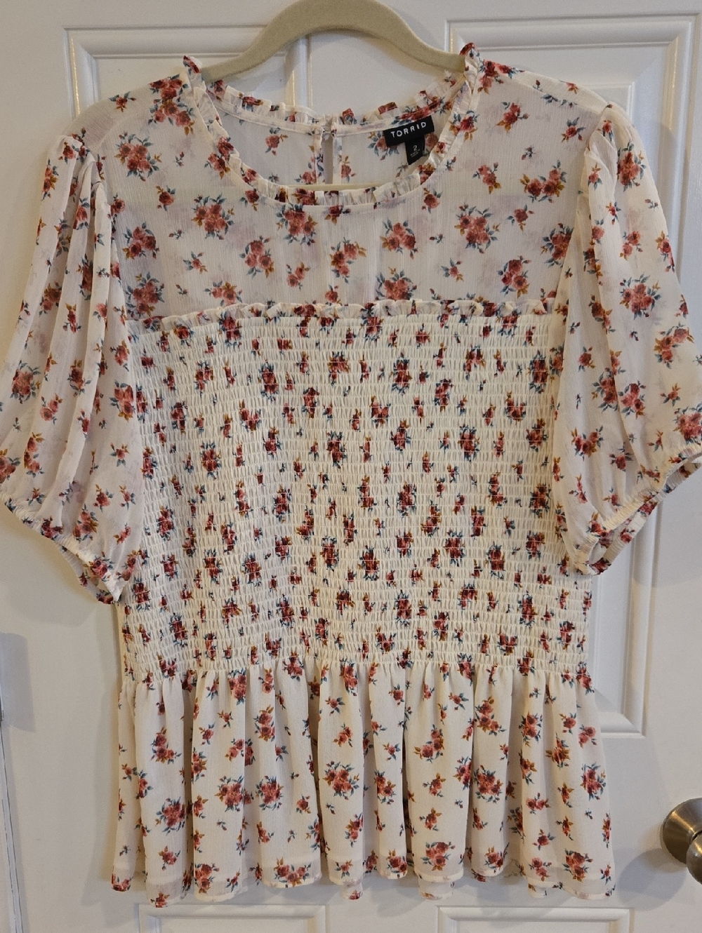 torrid Cream Blouse with Red-Pink Floral Print